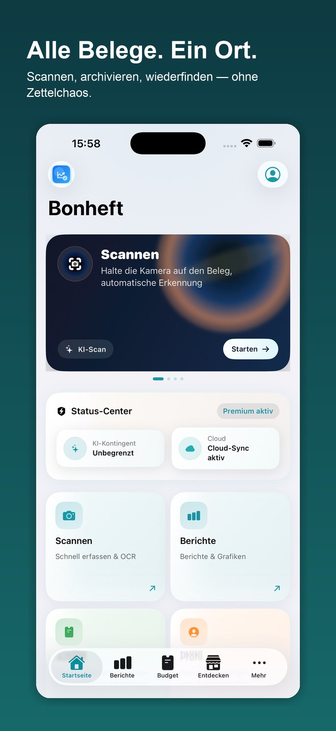 Bonheft Startseite: Belege scannen und im Überblick behalten